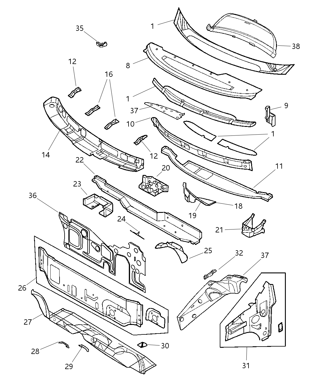 Mopar 4678387 Silencer Cowl Plenum Panel Upper
