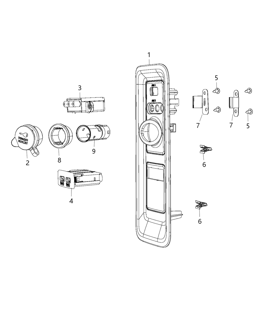Mopar 1XF83BD1AB Bezel Power Outlet