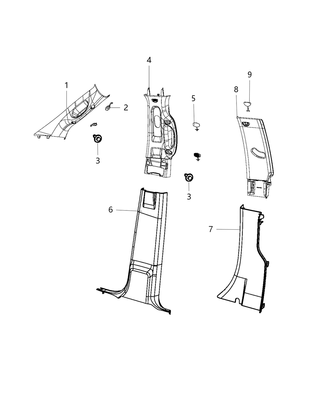 Mopar 5NN211X7AA Panel B Pillar Upper Trim Includes Grab Handle And Caps
