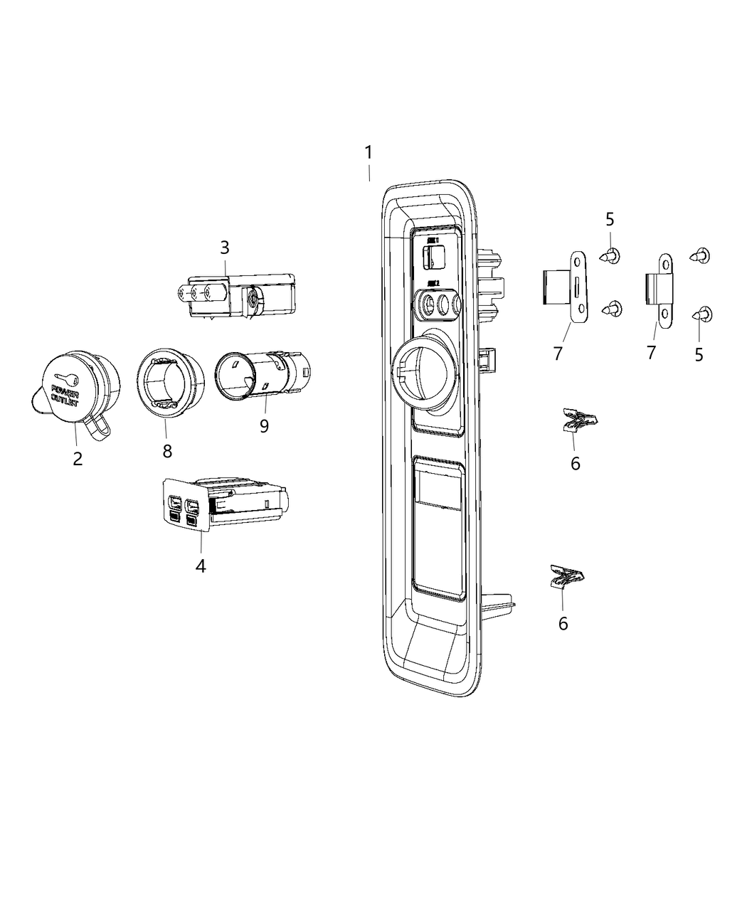 Mopar 5XT77HL5AA Bezel Power Outlet