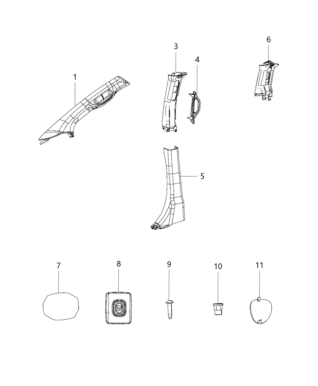 Mopar 68359299AA Bracket Trim A - Pillar, Inner, Left Side Only