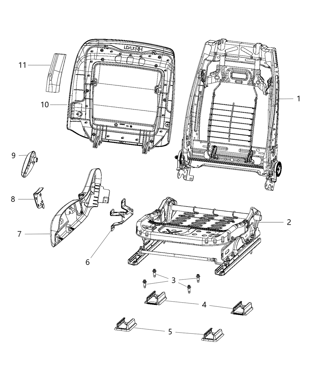 Mopar 68334704AA Frame Front Seat Back