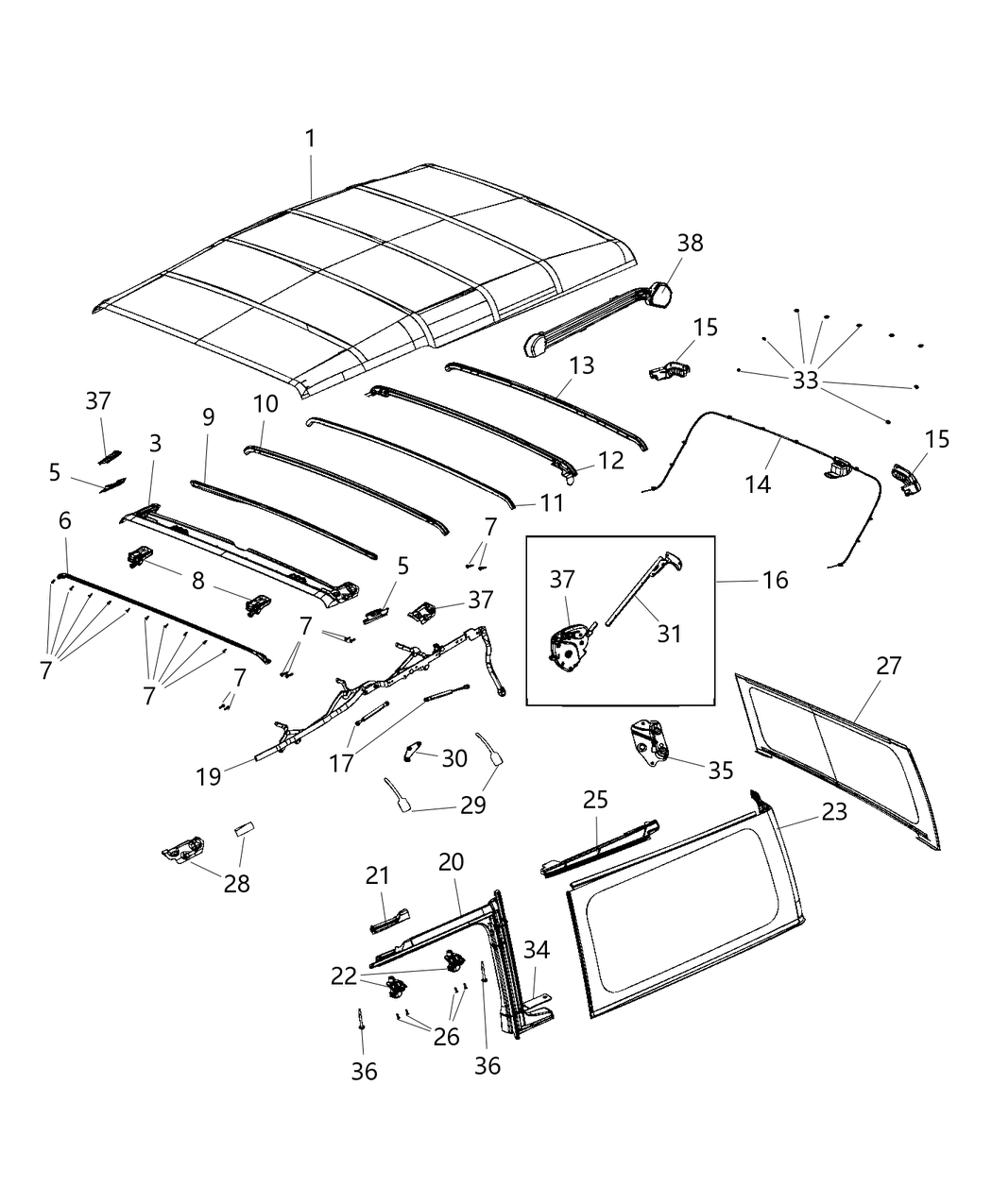 Mopar 68251566AC Bracket Soft Top Bow 1 & 3