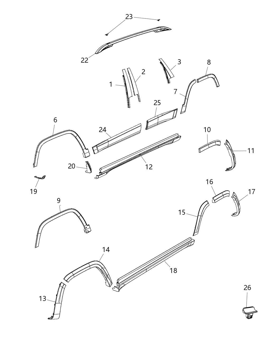 Mopar 55112731AB Side Rail Roof Rack