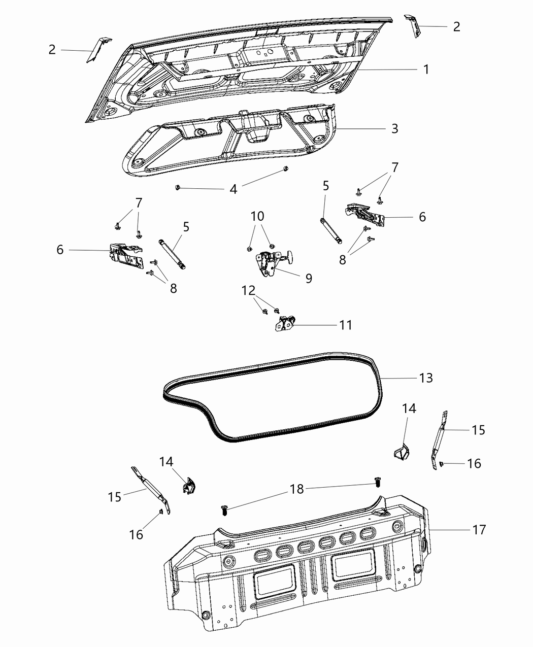 Mopar 68431519AA Decklid Not Pre-Drilled for Spoiler or Backup Camera Harness
