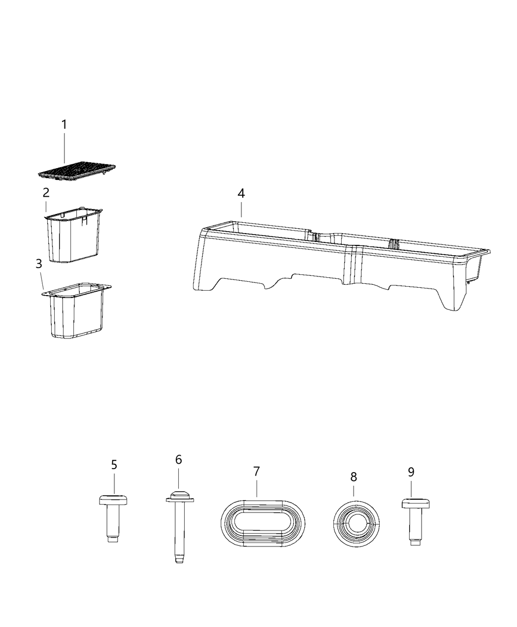 Mopar 5LF14TX7AB Cover Storage Bin Foot Wells, Second Row Floor