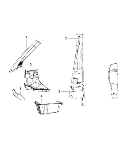 2016 Ram ProMaster 1500 Panel Quarter Trim D Pillar Trim Diagram for 1ZR82JXWAC