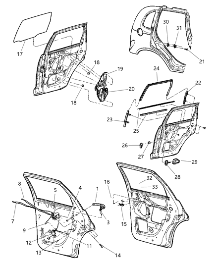 2002 Chrysler PT Cruiser Window Regulator, Rear Passenger Side Diagram for 5017812AC