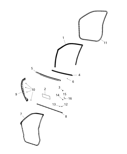 2019 Dodge Charger Weatherstrips - Front Door Diagram