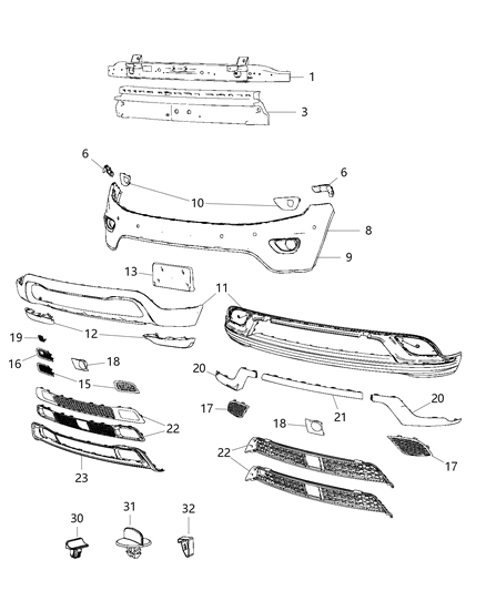 2015 Jeep Grand Cherokee Fog Lamp Bezel, Front Passenger Side Diagram for 68214326AA
