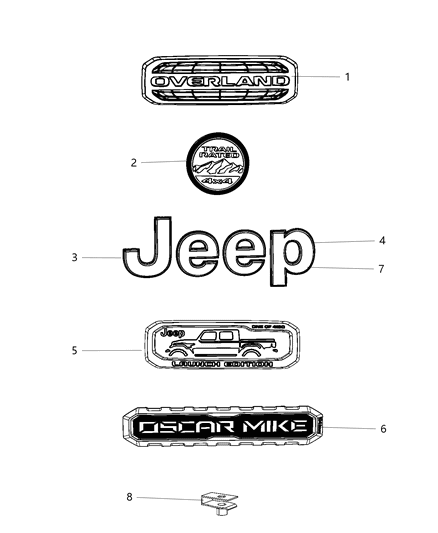 2020 Jeep Gladiator Medallion Fender Front Trail Rated Diagram for 68483961AA