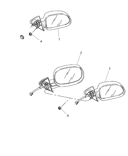 2000 Dodge Durango Mirror Outside Rearview Electric Foldaway Heated (GTS) Diagram for 55077079AA