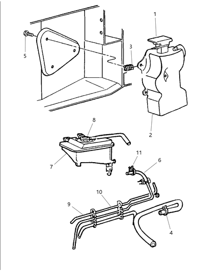 2002 Dodge Viper Coolant Reserve & Pressurized Coolant Tank Diagram