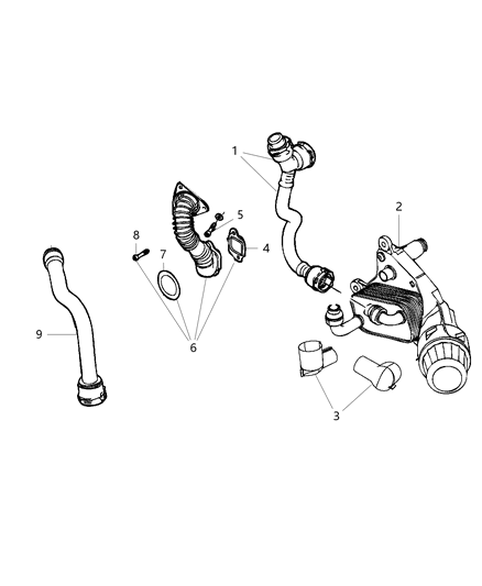 2015 Jeep Cherokee Engine Oil Filter & Housing , Adapter / Oil Cooler & Hoses / Tubes Diagram 1 - Thumbnail