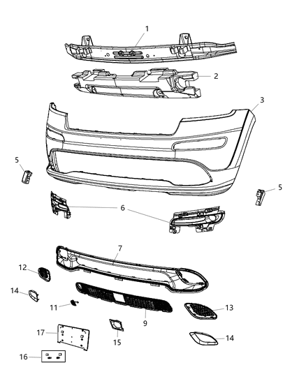 2013 Jeep Grand Cherokee Fascia, Front Diagram 2 - Thumbnail