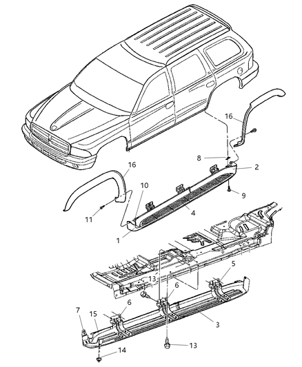 2000 Dodge Durango Step Pad, Passenger Side Diagram for 5016190AA