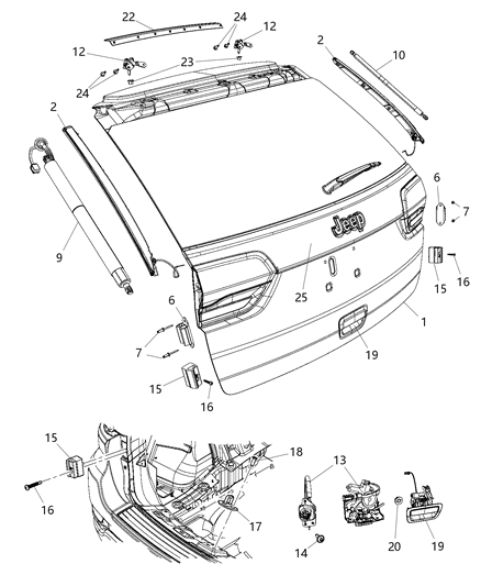2014 Jeep Grand Cherokee Handle, Outside, Rear Outer Diagram for 1YK38JBFAA