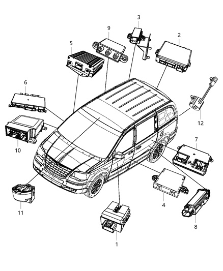 2013 Chrysler Town & Country Module Occupant Restraint Diagram for 68105432AF