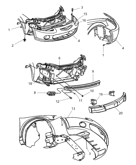 2004 Chrysler Sebring Emblem, Front Diagram for 4805259AA