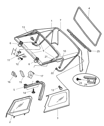 2001 Jeep Wrangler Soft Top & Windows Diagram