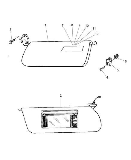 1997 Jeep Cherokee Sunvisor, Mist Gray Diagram for 5FX351C3AB