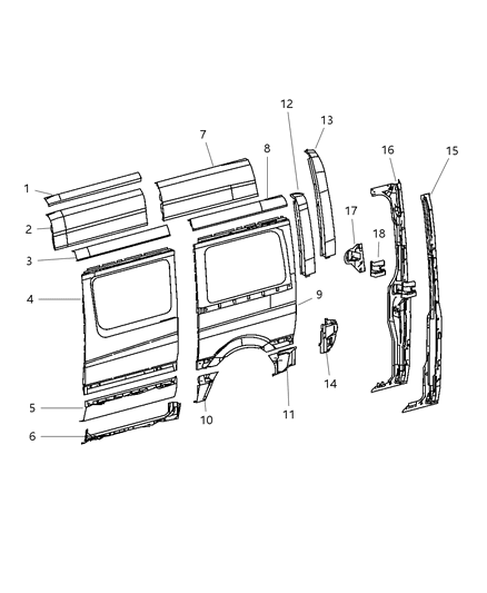 2008 Dodge Sprinter 3500 Panel Bodyside Rear Diagram for 68008480AA