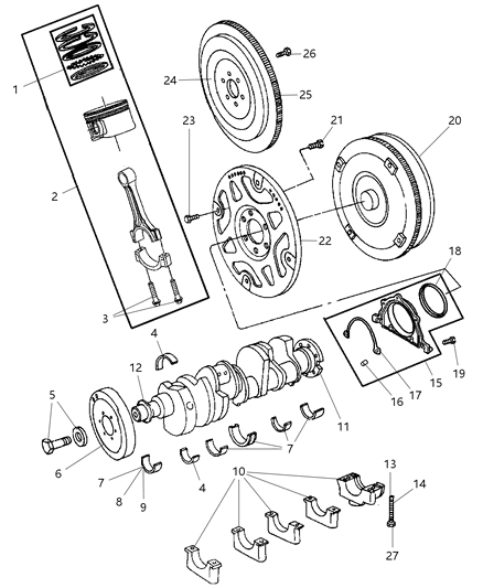 2007 Dodge Ram 3500 Cab Chassis Crankshaft Pistons & Flywheel & Torque Converter Diagram 1 - Thumbnail