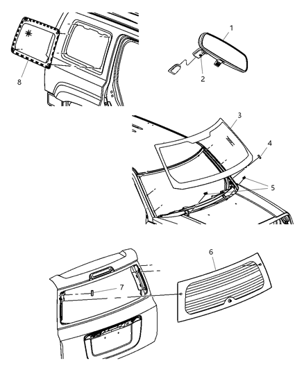 2007 Jeep Patriot Glass - Windshield, Backlite, Quarter Window, Rear View Mirror Diagram 1 - Thumbnail