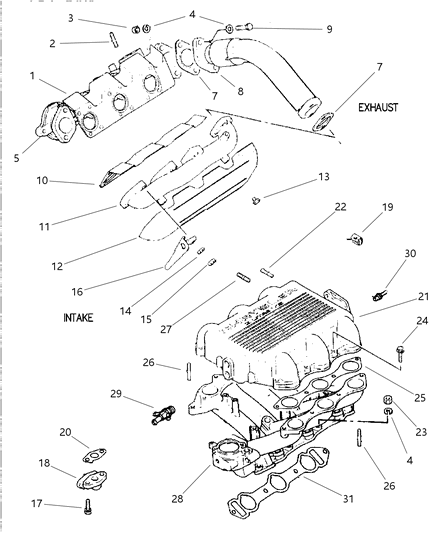 1998 Dodge Caravan Manifolds - Intake & Exhaust Diagram 2 - Thumbnail
