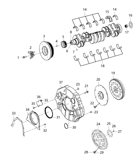 2013 Ram 3500 Pickup Crankshaft , Crankshaft Bearings , Damper And Flywheel Diagram 2 - Thumbnail