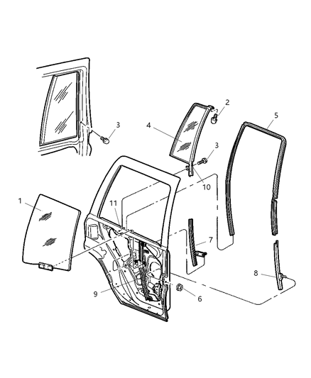 2003 Jeep Grand Cherokee Regulator Rear Door Window Diagram for 55363284AC