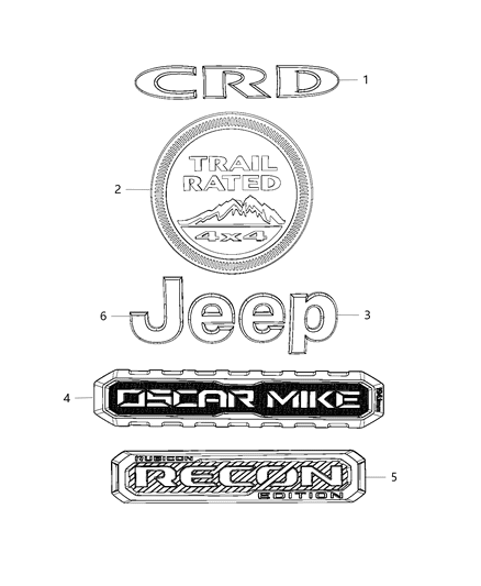 2018 Jeep Wrangler JK (Previous-generation) Nameplates - Emblem & Medallions Diagram
