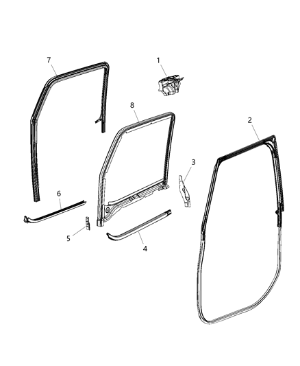2020 Jeep Gladiator Weatherstrips - Front Door Diagram