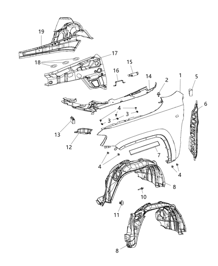 2021 Jeep Grand Cherokee Panel Fender, Front Passenger Side Diagram for 55369596AF