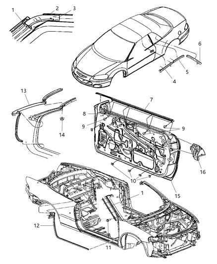 2006 Chrysler Sebring Door Weatherstrip Clip, Rear Diagram for 6505325AA