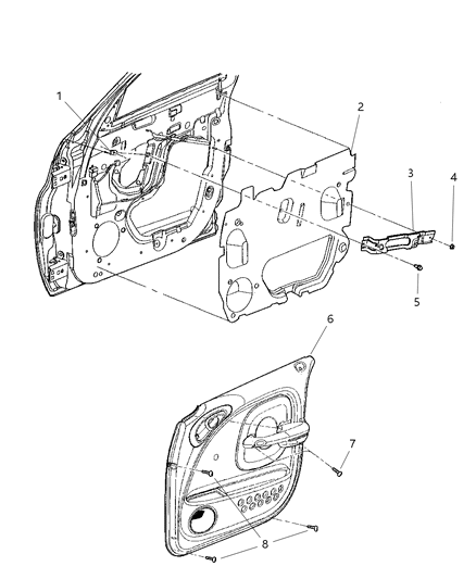 2003 Chrysler PT Cruiser Water Dam Front Door Diagram for 5027192AB