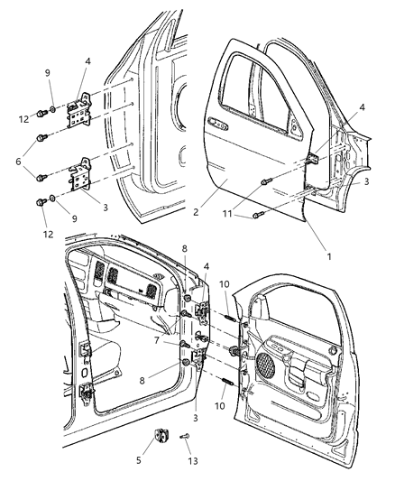 2008 Dodge Ram 3500 Cab Chassis Front Door, Shell & Hinges Diagram