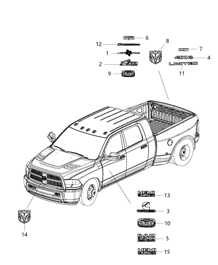 2014 Ram 3500 Nameplate 6.4 Litre Hemispherical Front Fender Diagram for 68154708AA