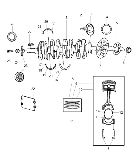 2007 Chrysler Sebring Piston Ring Set Diagram for 5191424AA
