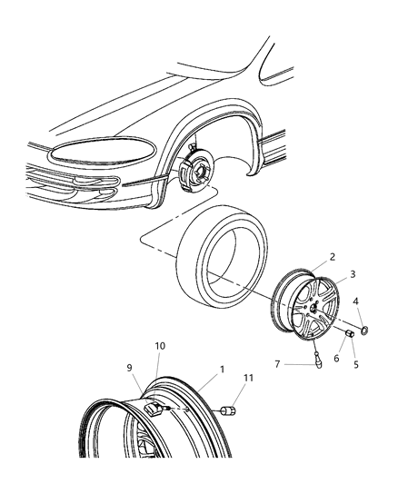 2003 Dodge Intrepid Wheels & Hardware Diagram