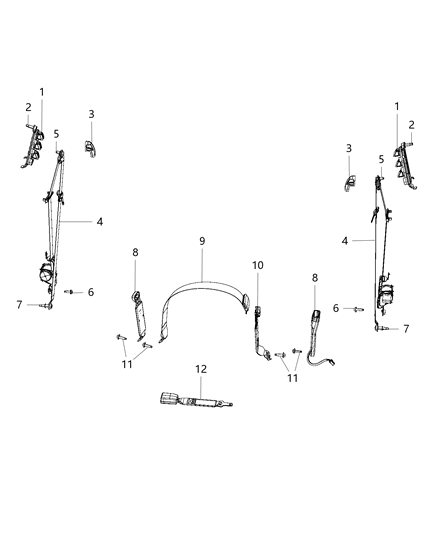 2016 Ram 3500 Pickup Seat Belts - Front, Crew Cab Diagram