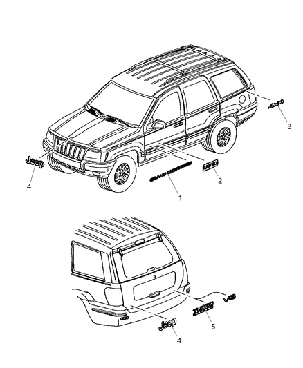2000 Jeep Grand Cherokee Nameplate, Camel, Front Diagram for 5EM91WKK