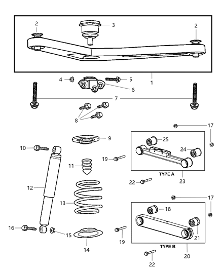 2005 Jeep Liberty Arm Upper Control Rear Diagram for 52088901AD