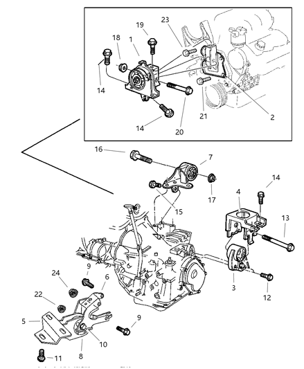 2000 Chrysler Town & Country Bracket Assembly, Left Engine Mount - Rail Diagram for 4612409
