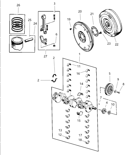 2003 Jeep Grand Cherokee Crankshaft , Piston & Torque Converter Diagram 1 - Thumbnail