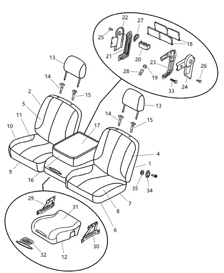 2007 Dodge Ram 3500 Cab Chassis Front, Cloth, Split Bench Diagram 1 - Thumbnail