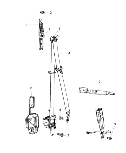 2018 Jeep Grand Cherokee Seat Belt Front Inner Includes Wiring And Mounting Bolt Diagram for 1VL10DX9AD