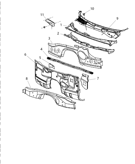 2008 Dodge Challenger Cowl, Dash Panel & Related Parts Diagram
