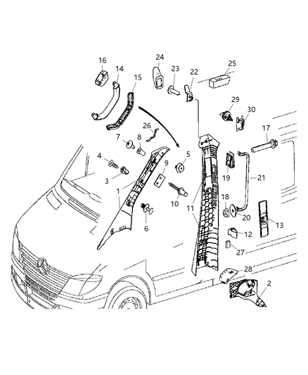 2008 Dodge Sprinter 2500 Fender Liner Screw, Center Diagram for 6104575AA