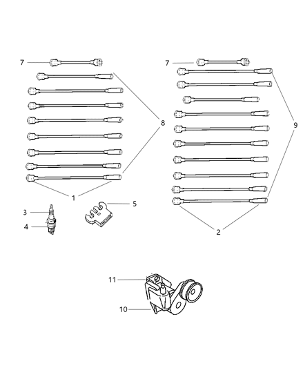 1998 Dodge Ram 3500 Quad & Club Cab Spark Plugs, Cables & Coils Diagram